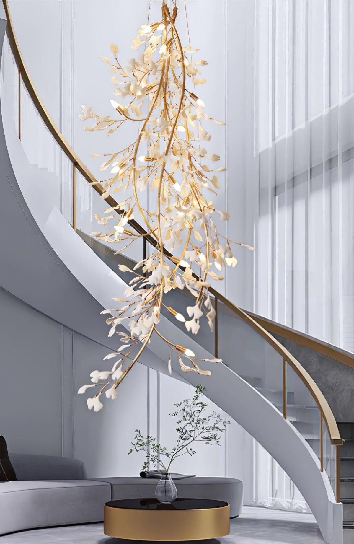 Architectural staircase chandelier lighting