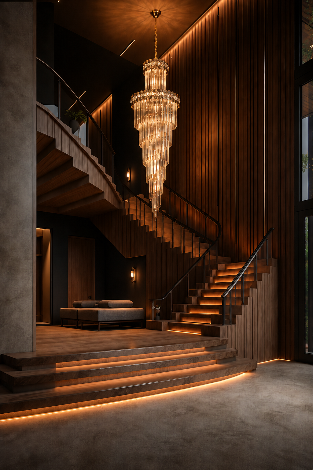 Staircase chandelier category for villas duplex interiors and high ceiling spaces